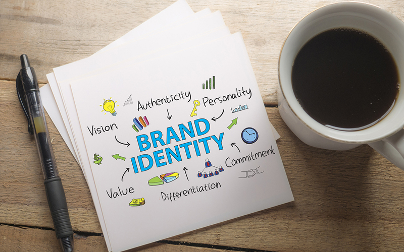 brand identity note and coffee cup