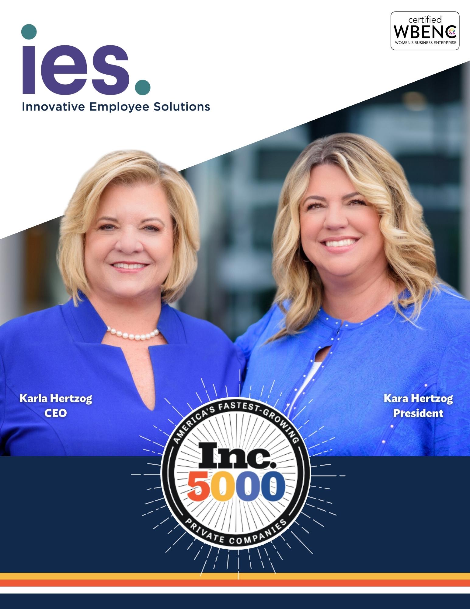 Kara and Karla Hertzog wearing blue tops smiling with Inc. 5000 logo